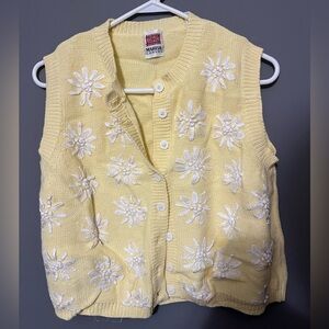 Butter Yellow Floral Knit Sweater Vest